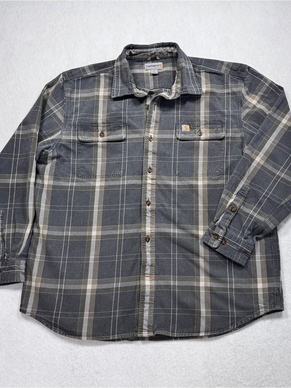 Carhartt Hubbard Plaid Flannel XL Gray Olive Gorpcore Workwear Cabincore